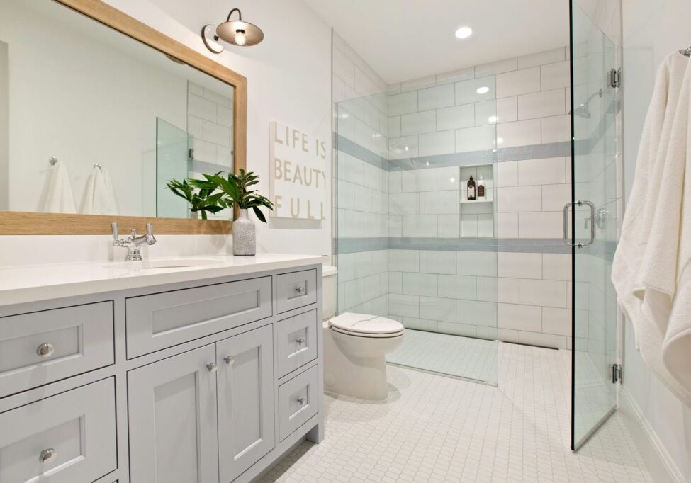 bathroom renovation with frameless glass shower
