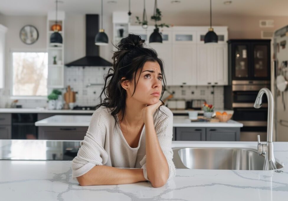 women upset with her improperly renovated kitchen